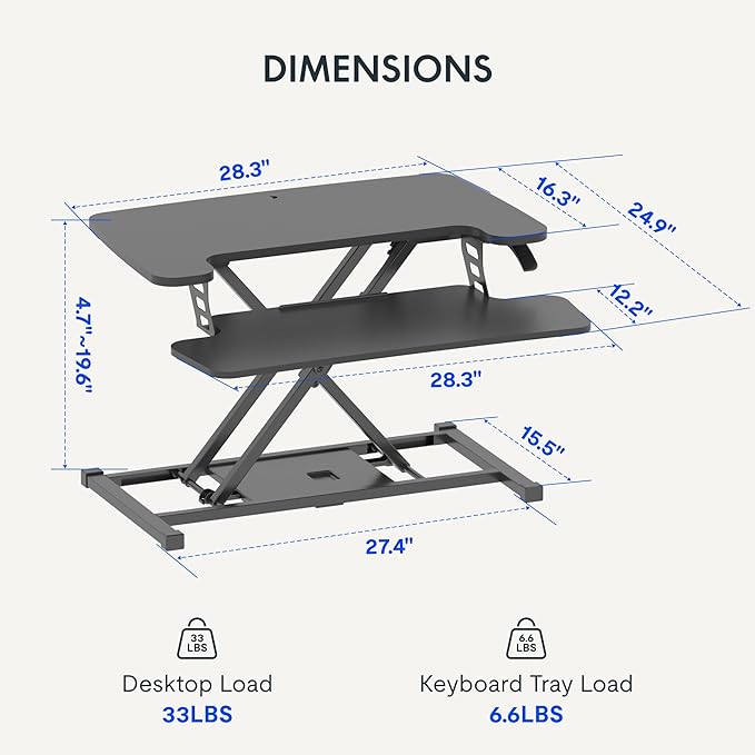 FLEXISPOT Standing Desk Converter 28" Wide Height Adjustable Sit Stand Riser, Small Size Desktop Workstation with Keyboard Tray for Home and Office, Black
