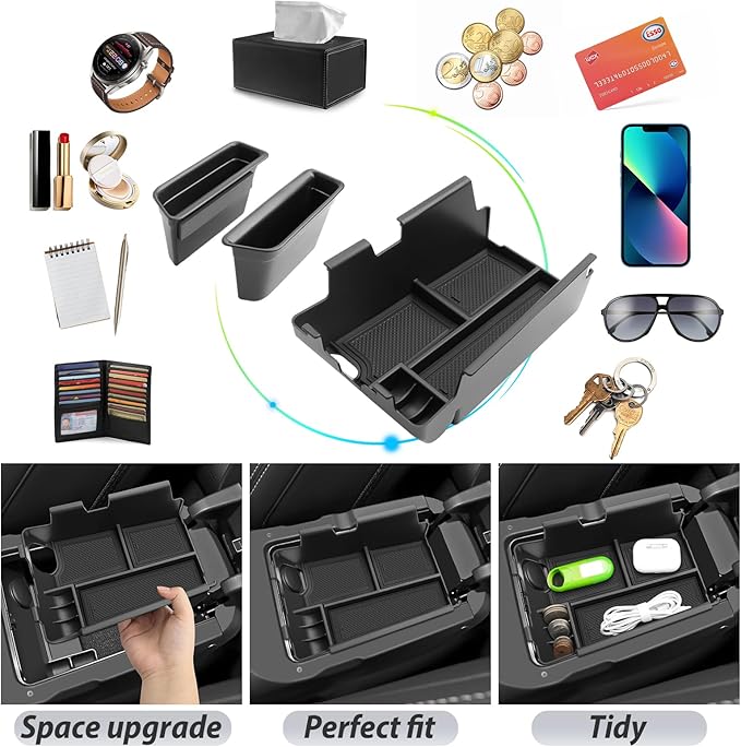 SKTU 3Pcs 2024 2025 2026 Mustang Center Console Organizer for 2024-2026 Ford Mustang Console Tray 2024 2025 2026 Mustang Accessories Insert Glove Pallet Organizer Mustang Door Side Storage Box
