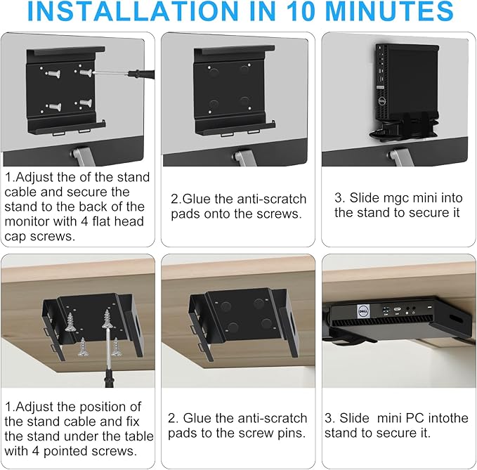 Mini PC Mount for Dell OptiPlex Micro Form Factor Case, Wall VESA and Under Desk Mount Fits DELL Micro PRO,Plus MFF QCM1250,3040,3046,3050,3060,3070,3080,5050,5060,5070,7040,7050,7060, 7070 and More