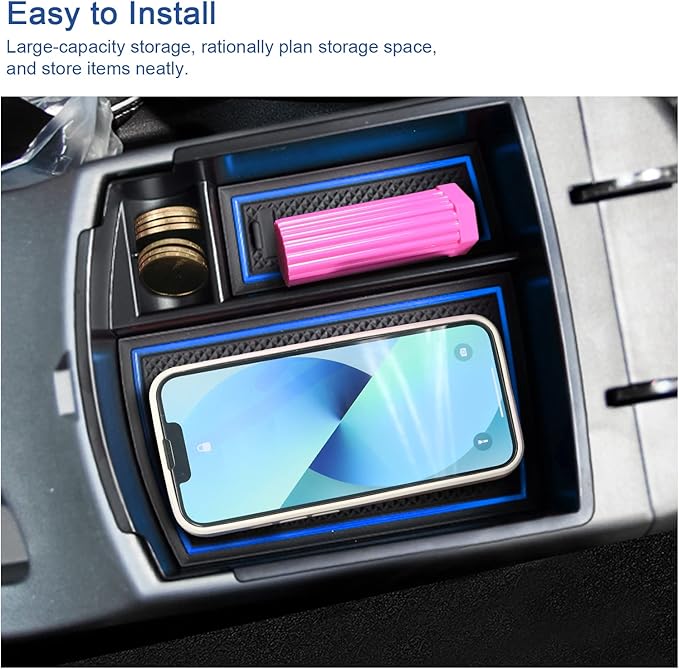 2018-2021 2022 2023 Kona Center Console Organizer for Hyundai Kona Armrest Box, 2022 Kona Console Armrest Tray 2022 2023 Kona Armrest Box Insert Tray Accessories (Blue Mats)
