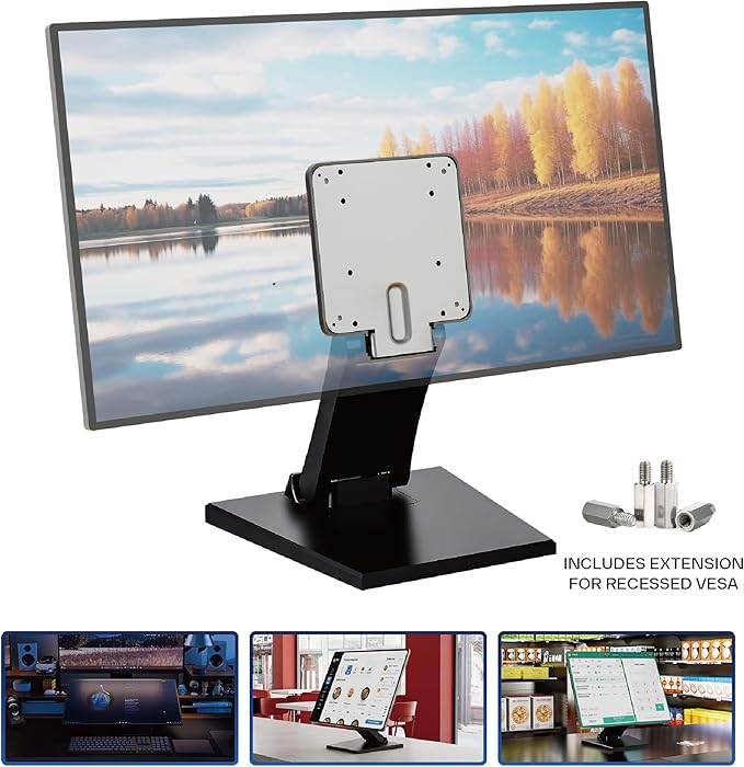 Upgraded Adjustable Folding VESA Stand for 10??4" Screens ??Includes Extension for Recessed VESA, 75x75/100x100mm Compatible, Ideal for Tablets, DJ Gear, POS, Secondary Monitors