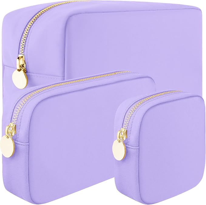 DANCOUR 3-Piece Makeup Bag Set – Mini, Small & Large Purple Cosmetic Bags for Women & Girls, Cute Travel Toiletry Bags, Purple Makeup Organizer Set Makeup Pouch