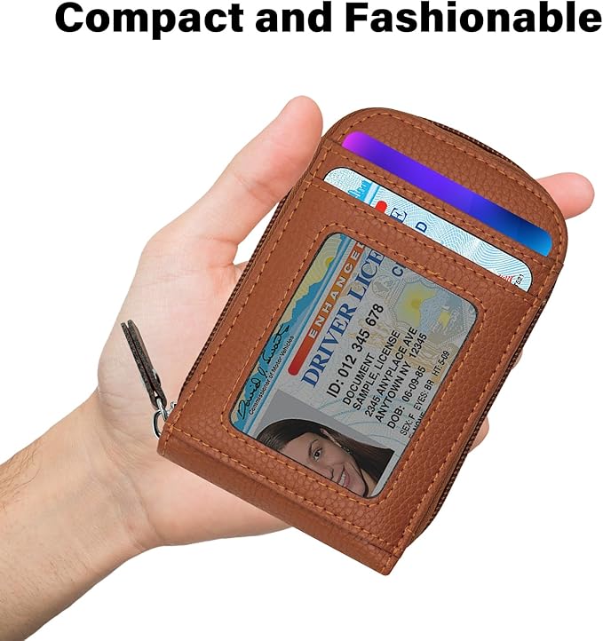 DKER Genuine Leather Mini Credit Card Case Organizer Compact Wallet with ID Window for Men And Women - 2 Pack Black+Brown