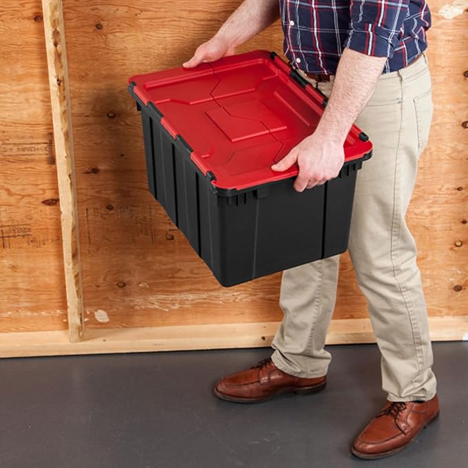 Sterilite 12-Pack 12 Gallon Hinged Lid Industrial Tote, Heavy-Duty Plastic Organizer - Stackable Multipurpose Home Storage Bins with Contoured Handles for Garage, Basement or Attic Organization