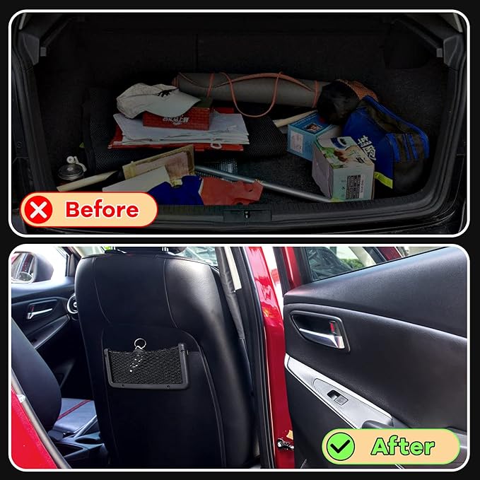 Frienda 2 Pcs Car Storage Net Bag, ABS Plastic Framed Mesh Net Holder, Phone & Cargo Organizer with Screws for Auto, Rv, Boat, Truck Pocket Storage (9 x 4 Inch)