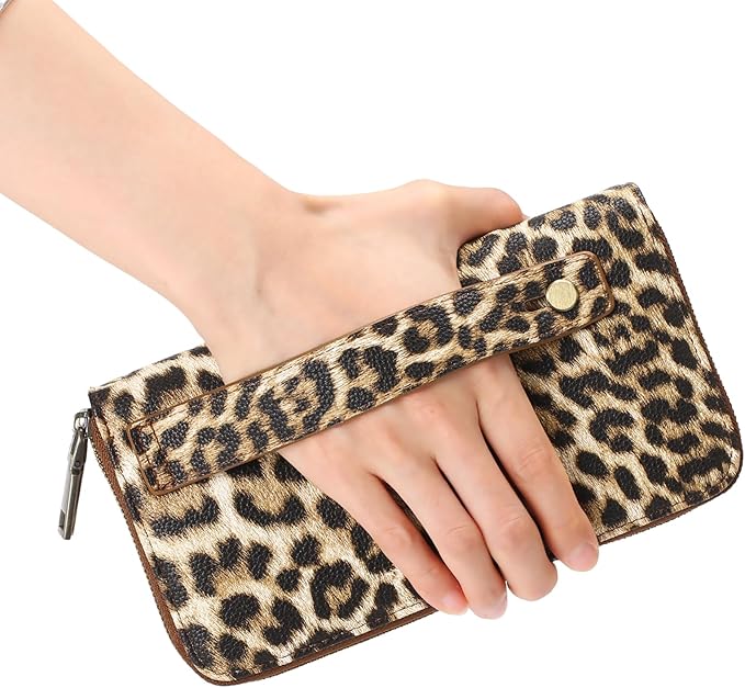 GAEKEAO Wallet for Women Clutch RFID Blocking Wristlet Leather Purse Large Capacity Credit Card Holder with Grip Hand Strap