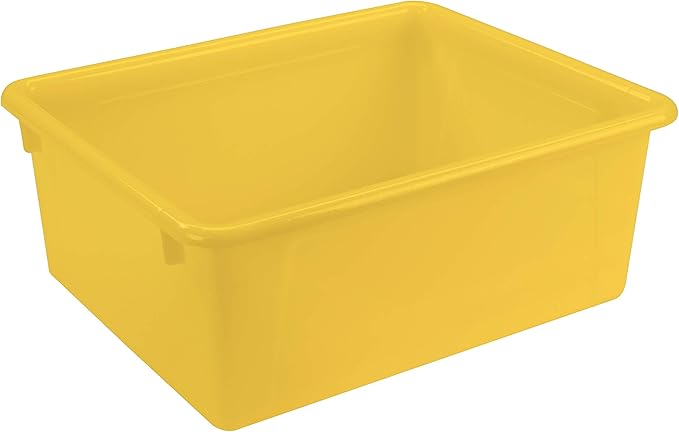 Storex Letter Size Deep Storage Tray – Organizer Bin with Non-Snap Lid for Classroom, Office and Home, Yellow, 5-Pack (62546A05C)