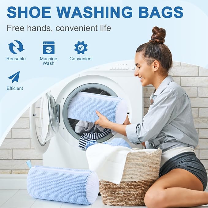 Aship Shoe Washing Machine Bag, Laundry Shoe Bag for Washer and Dryer - Reusable Shoe Cleaning Bag for Sneakers,Tennis Shoes, 360° Deep Cleaning With Self-locking Zipper for All Shoe Sizes - Blue,1PC