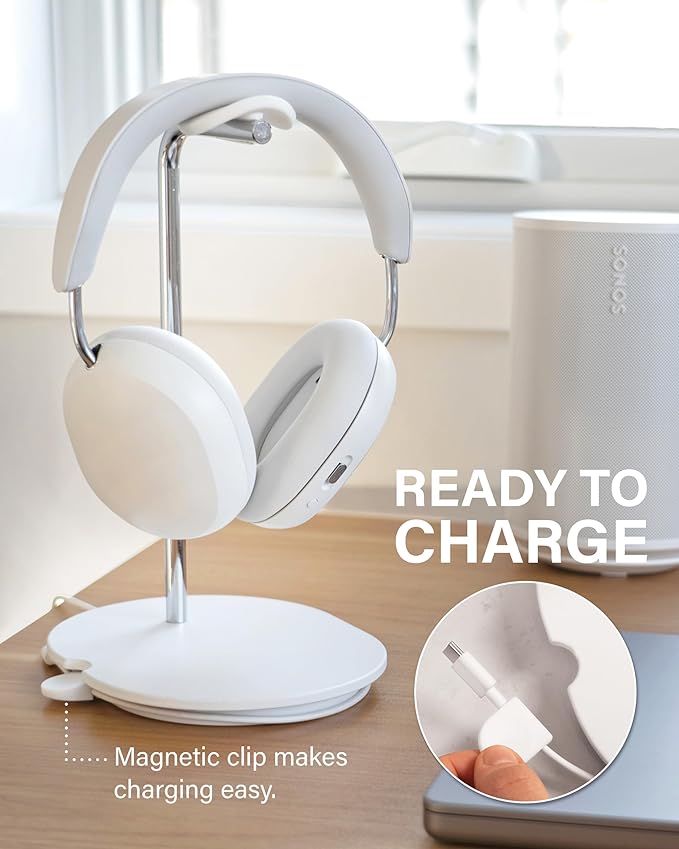 Sanus Sonos Ace Headphones Stand - Premium Stand w/Silicone Cradle Prevents Creasing & Built-in Cable Management w/Magnetic Clip for Fast Charging - Tool-Free Setup - White Sonos Headphones Holder