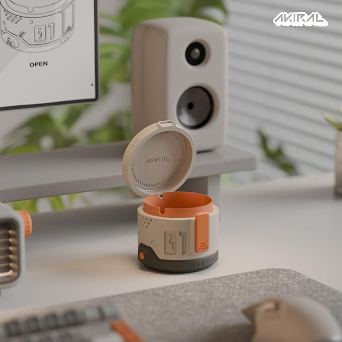 Decorative Storage Box with Lid & Metal Liner, Multifunctional Desk Organizer for Home or Office, 3D Printed Modern Container | Grey/Orange, 4"x4"x3.5"