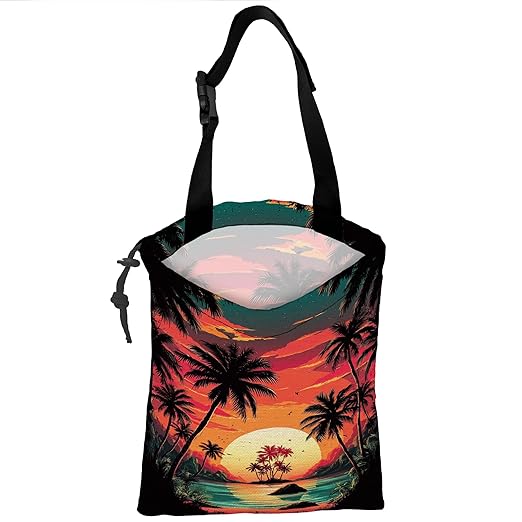 Car Trash Bag Hanging Palm Trees Sunrise Beach Landscape Car Trash Can for Back Seat Waterproof Car Garbage Can with Adjustable Straps and Drawstring for Car Accessories Vehicle Travelling Camping
