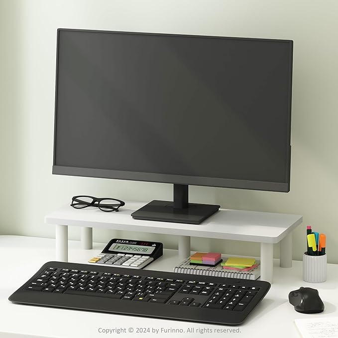 Furinno TURN-N-TUBE Monitor Stand Riser, 23.6" Wide Rectangle Monitor Riser, Laptop Stand for Desk, Office Desk Accessories, Desktop Organizers and Accessories, Toolless Assembly, For Study Room, Dorm, White