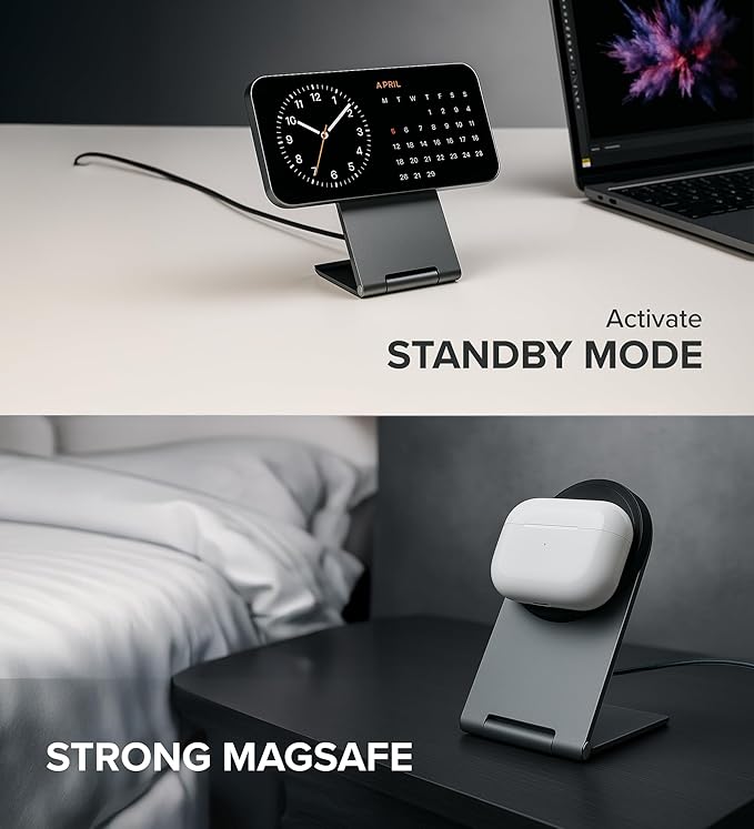 InfinaCore Magnetic Wireless Charger Stand for Apple Devices, iPhone, AirPods - Durable-Build Fast Charging Stand - Qi2 Certified Bedside Phone Charger Station Compatible with MagSafe - 15W