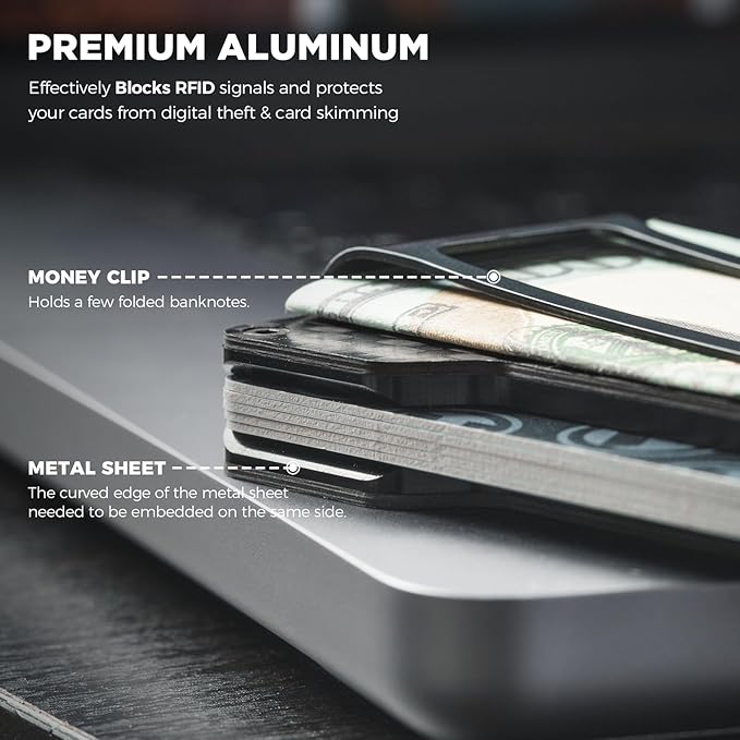 VULKIT Men's Metal Wallet with Money Clip Slim Credit Card Holder, Minimalist Business Card Case Front Pocket Wallet for Men(Carbon Black)