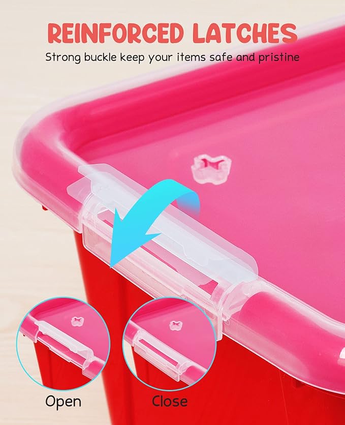 GAMENOTE 6 Quart Storage Bins with Lids,12 Pack Rainbow Plastic Latching Box for Classroom&Kids Toy Storage Opaque Stackable Shoe Box Size Containers for STEM Morning Tubs, Crafts & Building Blocks