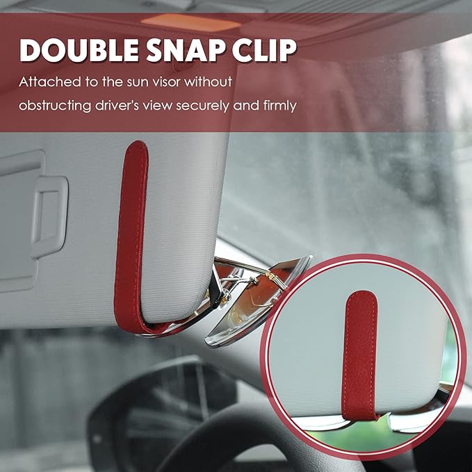 Mudder 2 Packs Sunglasses Holder for Car Universal Visor Sunglasses Holder Clip Leather Eyeglasses Hanger and Ticket Card Clip Eyeglasses Mount for Car(Red)