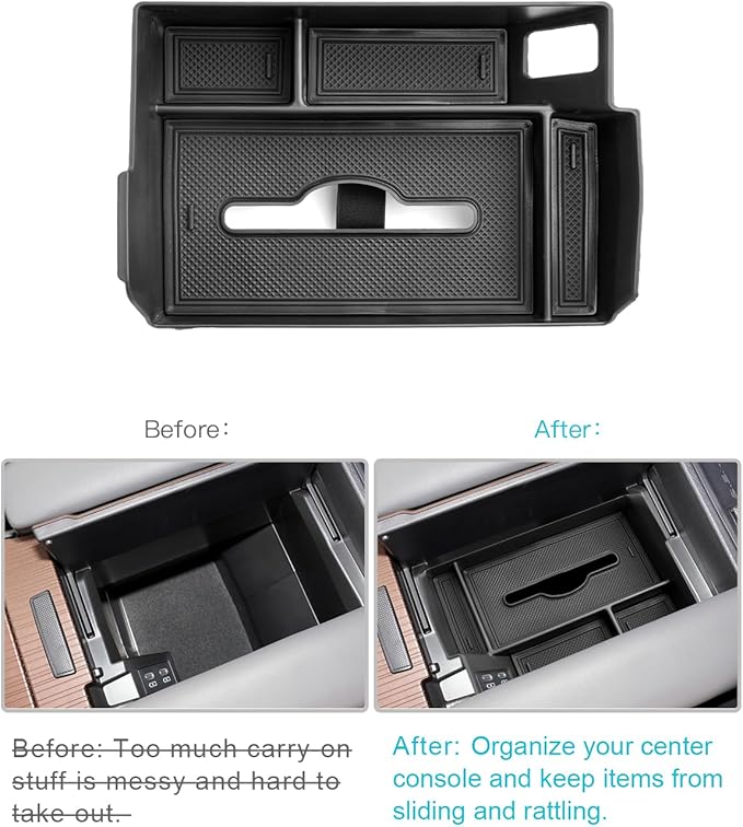 CDEFG Center Console Organizer Tray Compatible with 2021-2024 2025 Toyota Sienna with Tissue Slot, 2025 Sienna Middle Console Organizer Armrest Compartment Storage Box with Tissue and Elastic Band