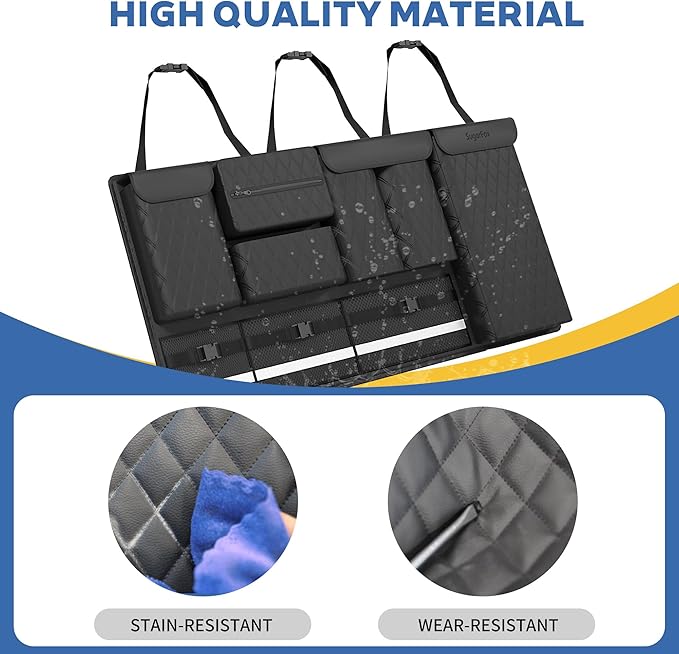Backseat Hanging Organizer with Large Storage Bags | PU Leather, Large Capacity | Adjustable Straps, Waterproof & Collapsible | Universal Fit for SUVs, Sedans & Trucks | Black, 37.8" x 18.1" - P810