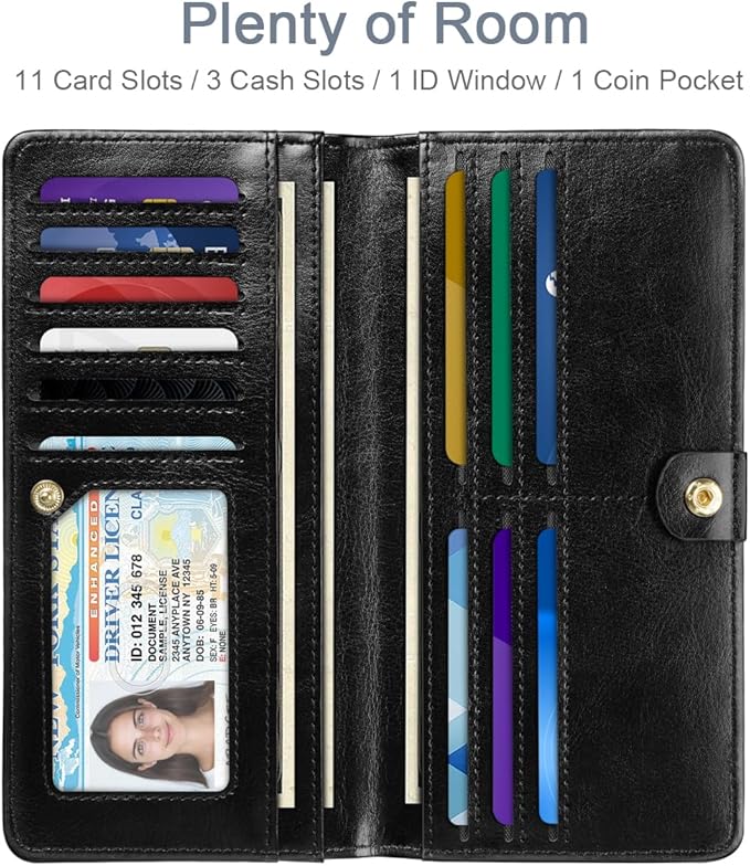 Wallet Women Bifold Faux Crocodile Leather Minimalist Slim Thin Long Wallets RFID Blocking Credit Cards Holder Purse with Back Zipper Coin Pocket for Women and Men,Black