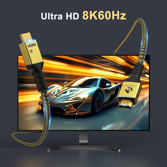 LIONWEI 8K Certified HDMI Cable 3.9FT/1M, HDMI 2.1 Cable 8K@60Hz 4K@120Hz, 48Gbps Ultra High Speed HDMI Cord, HDCP 2.2&2.3, DTS:X, Dynamic HDR, eARC, Compatible with Roku TV/HDTV/PS5
