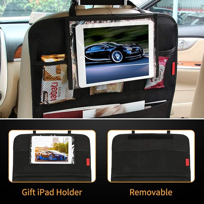 Kaiphy Car Backseat Organizer Premium Quality Car Kick Mats with 10" Tablet Holder - Extra Large Pocket- Sturdy Top 2Pack