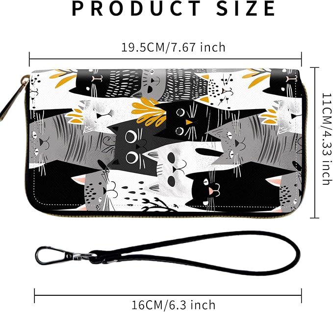 Wallet,Leather Long Wallet Suitable For Ladies And Teenagers - Detachable Wristband + RFID Travel Wallet With Card Slot - Funny Cats