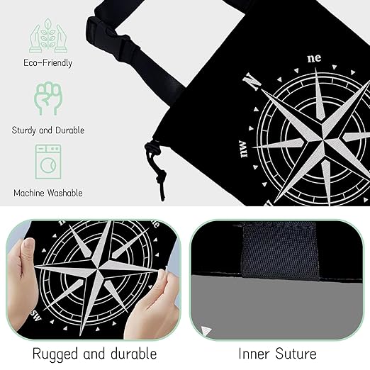 Compass Car Trash Bag,Hanging Drawstring Car Garbage Bag,Waterproof Canvas Car Back Seat Organizer with Adjustable Buckle,for Vehicles,SUVs,Camping,Road Trips