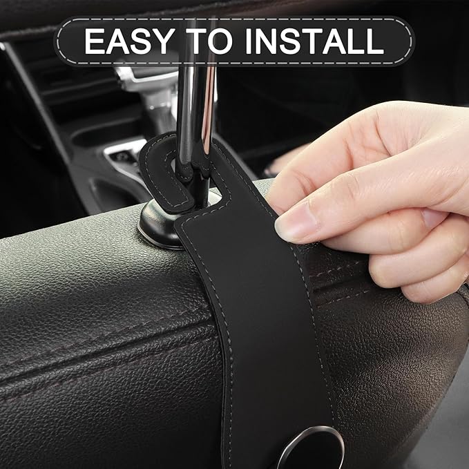 JESTOP Leather Car Seat Storage Hanger, 2 Pack, Stylish Seat Organizer Hooks for Purses, Bags, Coats, Umbrellas, Black
