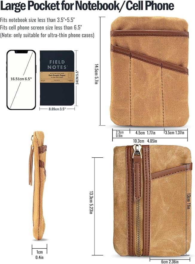 Sayram SP6 EDC Pouch, Waxed Canvas Compact Pocket Organizer, EDC Pocket Pouch for Men, Zippered Pocket Pouch, Mini EDC Organizer for Everyday Carry, Multitool Organizer Pouch (Oil Wax Brown)