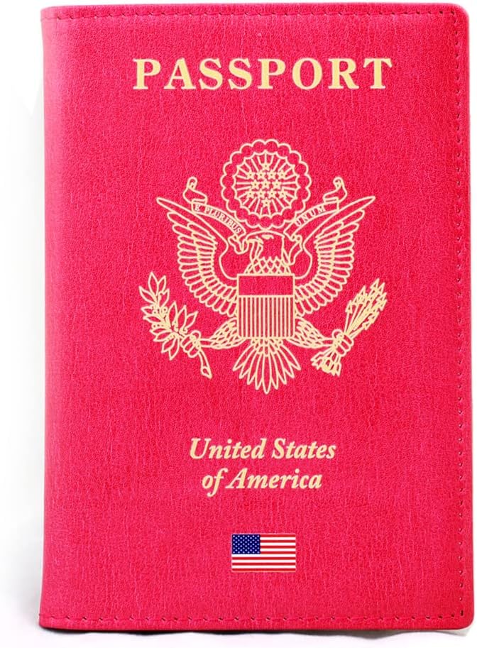 Leather Passport and Credit Card Holder RFID Blocking Bifold Travel Wallet … (USA_PINK)