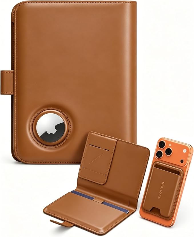 Stouchi AirTag Passport Holder with Detachable Magnetic Card Case, Passport Holder for Travel, RFID-blocking, 1-Second Pull Strap & One-Hand Access, Premium Vegan Leather Travel Document Organizer