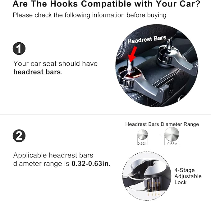 Car Headrest Hook with Phone Holder, Universal 360 Rotation Headrest Hooks for Purses and Bags (Red)