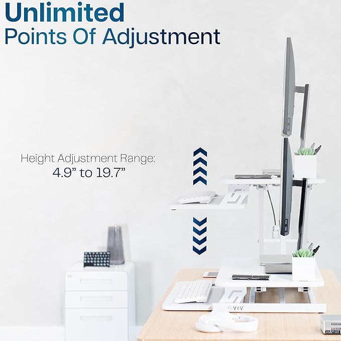 VIVO Desk Converter 32 inch Height Adjustable, MDF Wood Sit to Stand Riser, White, DESK-V000SW