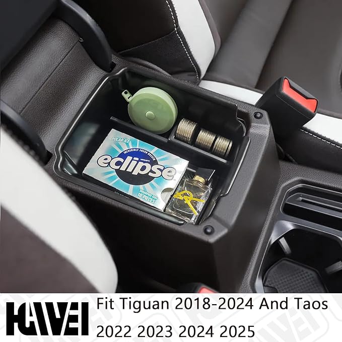 HGWEI Center Console Organizer Compatible with VW Tiguan 2018 2019 2020 2021 2022 2023 2024 And Volkswagen Taos 2022-2025, ABS Insert Tray Armrest Storage Box Interior Accessories, White