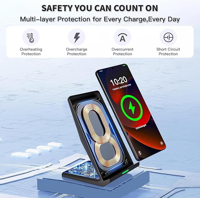 Wireless Charger Station,15W Desk Wireless Charging Stand 20W USB C Adapter for Apple iPhone 17 Pro/17/17/Air/16 Pro/16E/16 Plus/15/14/13,Samsung Galaxy S25/S24/S23/S22/Z Flip Fold/Note 20,Google etc