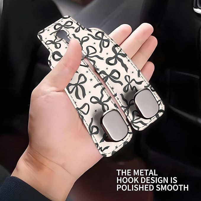 Car Seat Headrest Hook, Universal Leather Cute Hanger Holder Hook, Storage Organizer Interior Accessories for Purse Bags Handbag Luxury Black Bowtie