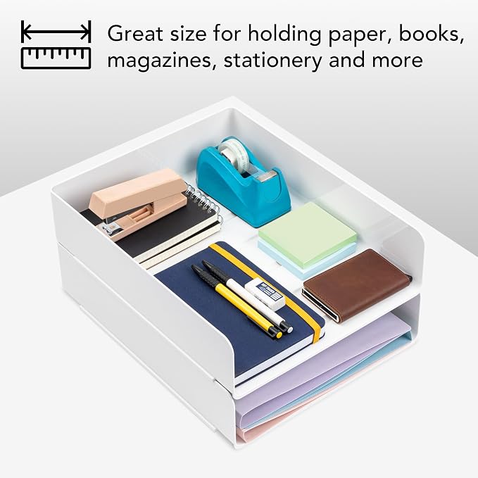 Tiawudi Desk Organizer, Office Organization and Storage, Plastic Letter Tray, Stackable File Organizer for Classroom, Home, Documents, Notes, Folders, Books and Pens, 4 Tier