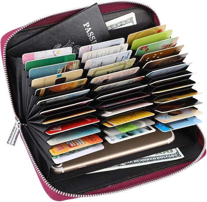 Women 36 Slots RFID Blocking Card Holder Large Long Leather Zipper Organizer Accordion Wallet