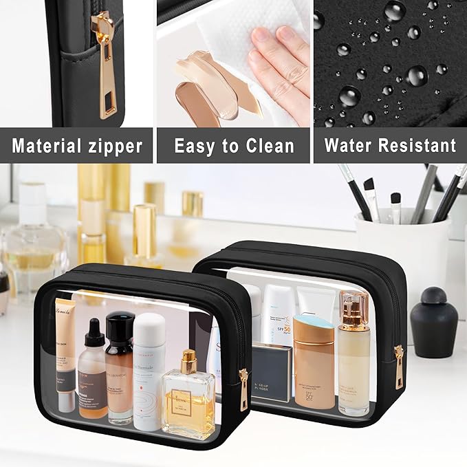 TSA Toiletry Bag Clear Makeup Bag Travel Essentials Cosmetic Bag for Men and Women Black 2Pcs