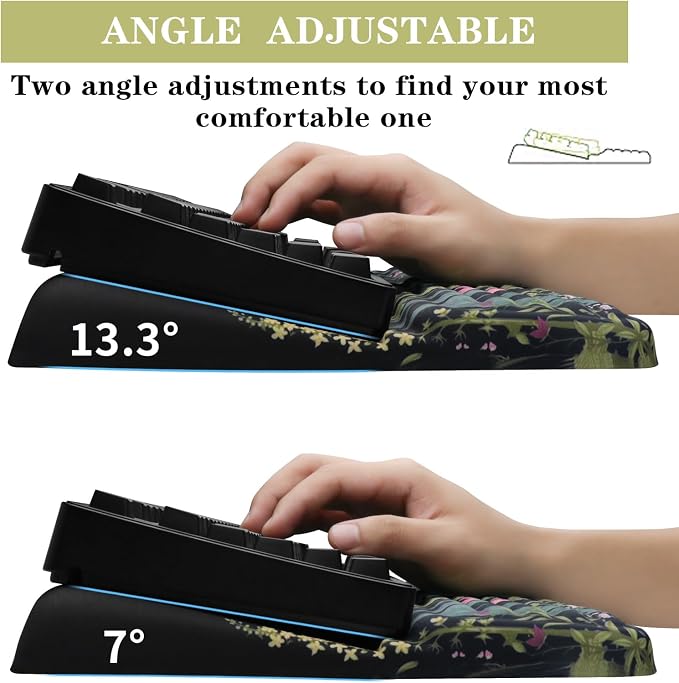 Ergonomic Keyboard Stand with Wrist Rest, Computer Wrist Support Pad, Tilted Keyboard Riser Holder Lift Tray with Wrist Pad, Easy Typing, Comfy Soft Memory Foam Desk Cushion for Office