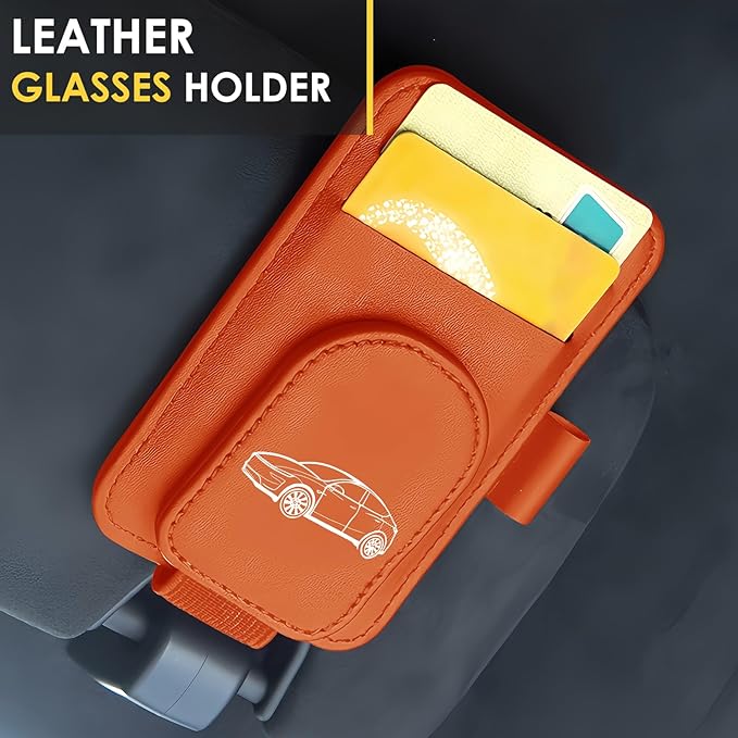 Model Y Sunglass Holder Clip Compatible with Tesla Model Y Juniper Interior Accessories Organizer Eyeglass Hanger Visor Ticket Card Decor Sunglasses Holders Part De Decorations (Orange)