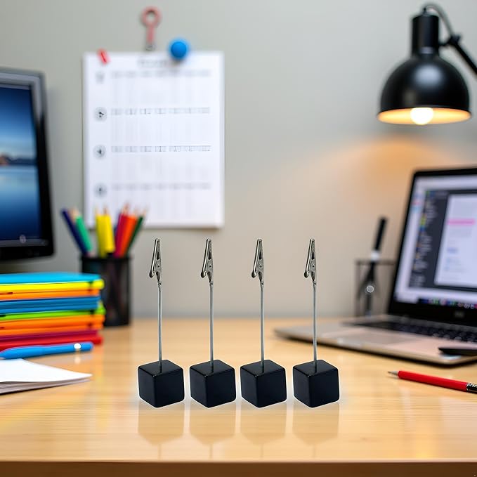 4Pcs Black Memo Clip Holders Stand with Alligator Clasp Pictures Card Paper Note Clip Office Memo Holders for Office Home Use, Office Memo Holders