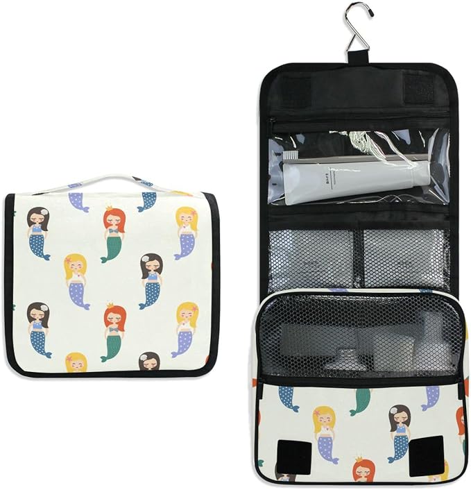 senya Hanging Travel Toiletry Bag Kit Makeup Case Cosmetics Organizer for Men Women (Colorful Mermaid)