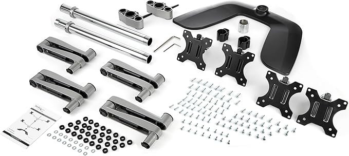 StarTech.com Desktop Quad Monitor Stand - Ergonomic VESA 4 Monitor Arm (2x2) up to 32" (17.6lb/8kg) - Free Standing Articulating Universal Pole Mount - Height Adjustable/Tilt/Swivel/Rotate (ARMQUADSS)