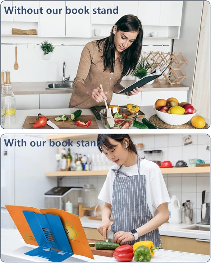 Large Book Stand Metal Reading Rest Book Holder Adjustable Document Cookbook Holder Portable Bookstands for Textbooks/Music Books/Recipe/Mobile Phone/Tablet(Deep Blue)