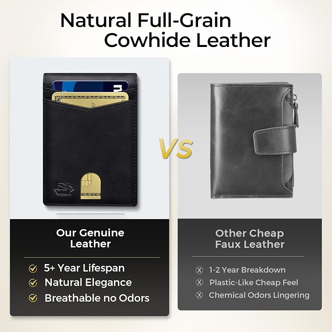 Zitahli Genuine Leather Wallet for Men 12 Card Slim Mens Wallets Bifold RFID Blocking with Money Clip & ID Window Thin Minimalist Card Holder Wallet with Gift Box