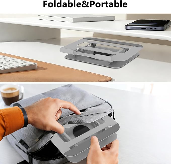 360 Rotation Laptop Stand, Multi-Angle Adjustable Laptop Holder Riser Stable Base Fully Foldable Easy to Storage and Portable Fit for MacBook Pro/Air HP 14 All Under 16??Devices (Silvery)