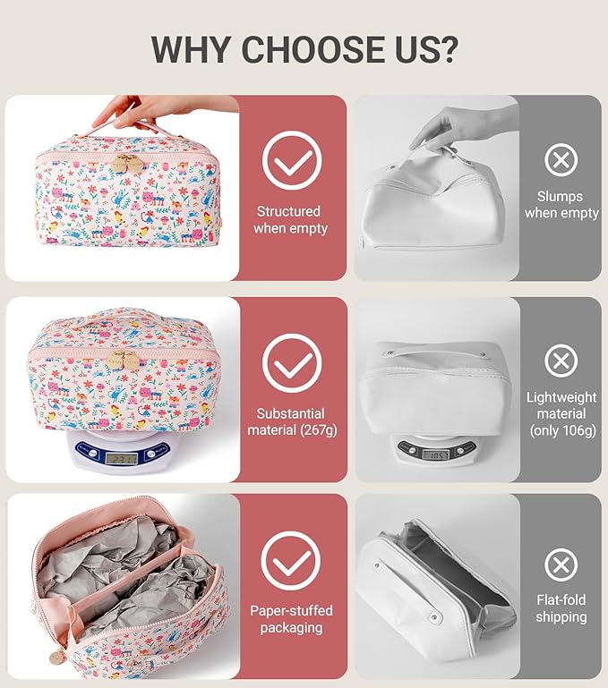 Aveniee Travel Makeup Bag for Women, Large Cosmetic Organizer with Open-Flat Design, Clear Divider & Handle - Waterproof PU Leather Toiletry Case, Cat Pattern