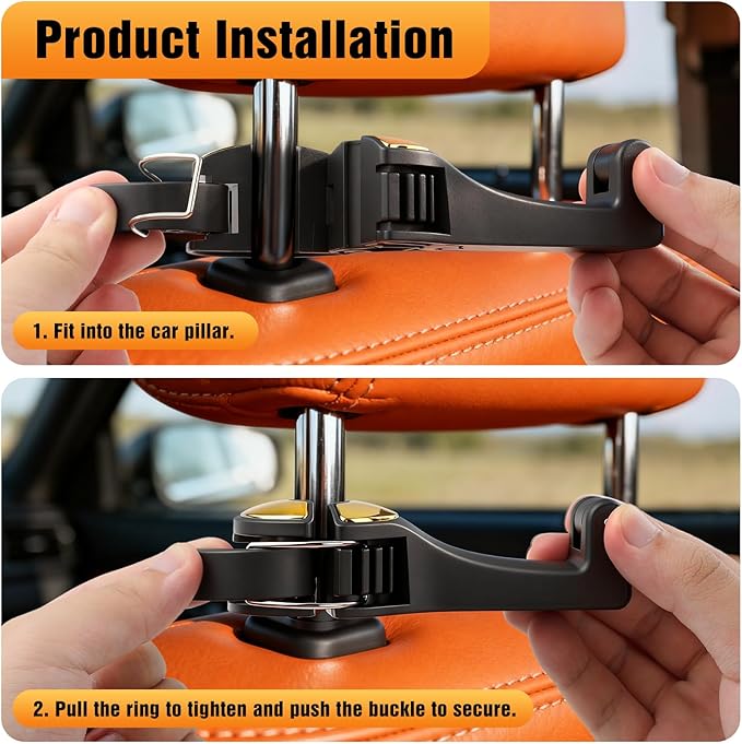 Hidden car Purse Hook and Phone Holder Purse Hook Purse Holder for car car seat Back Hooks Automotive seat Back Organizer headrest Hooks for Bags and Purse (Black, 2)