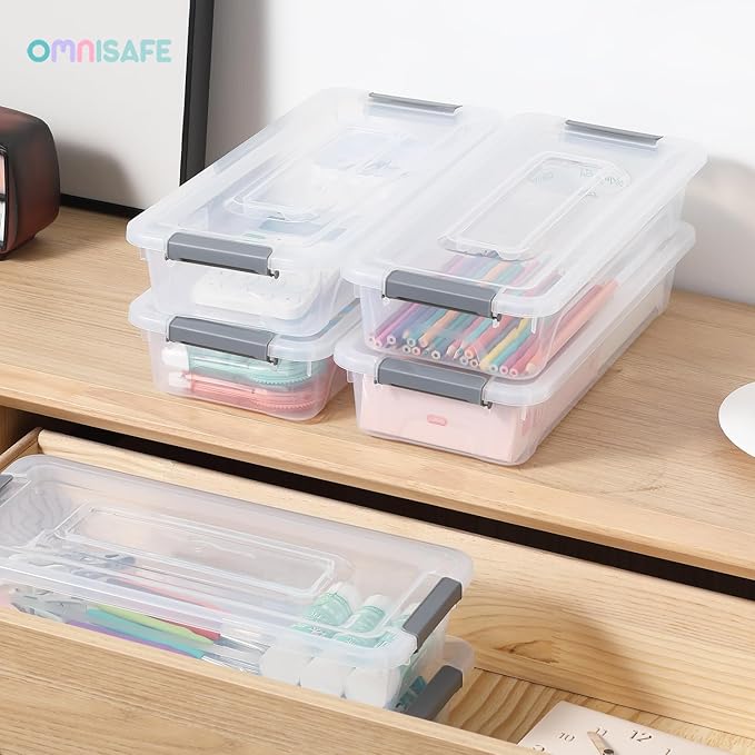 Plastic Storage Bin with Lid, Stackable Design, Clip Box for Crafts, Supplies and Office Items Container (8 Pack 4 Quart)